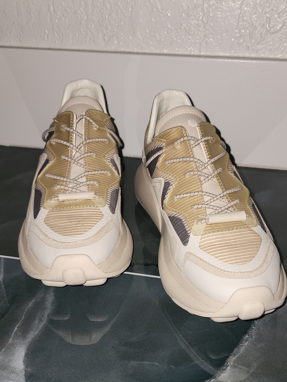Stuart Weitzman Cream, Beige and Black Layered Lace-Up Sneakers